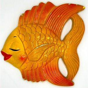 1954 Miller Studio Orange Yellow Sunburst Kissy Fish Chalkware 5-3/4"